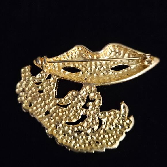 VTG Red Green Enamel Comedy Tragedy Mask Brooch Pin Gold Tone Theater Mardi Gras - Picture 2 of 2